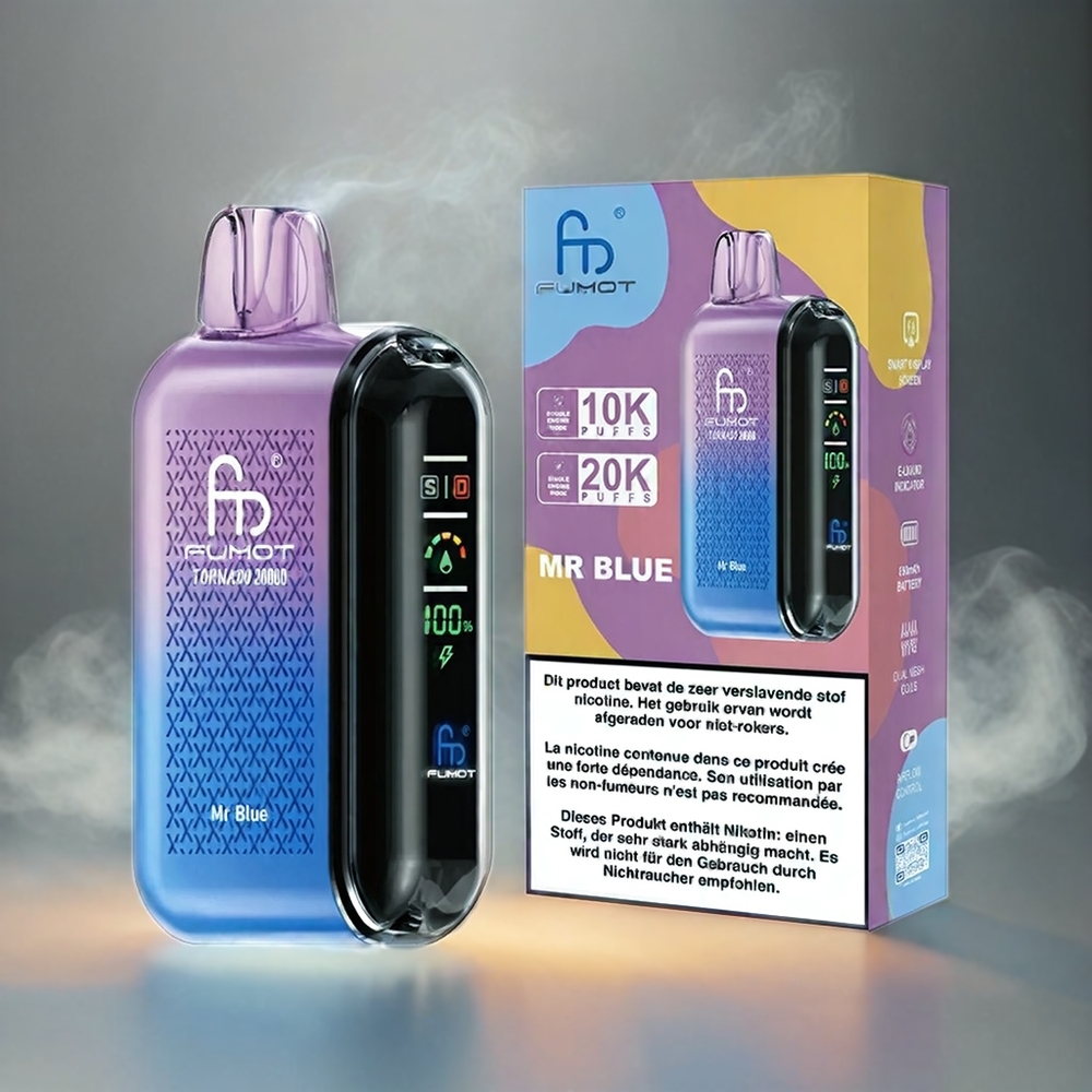 Italia Ingrosso Fumot Tornado 20000 Puffs Mr Blu - 20ml Capacità, Batteria 850mAh, Display Smart, 2% Nicotina, Bobina a doppia maglia