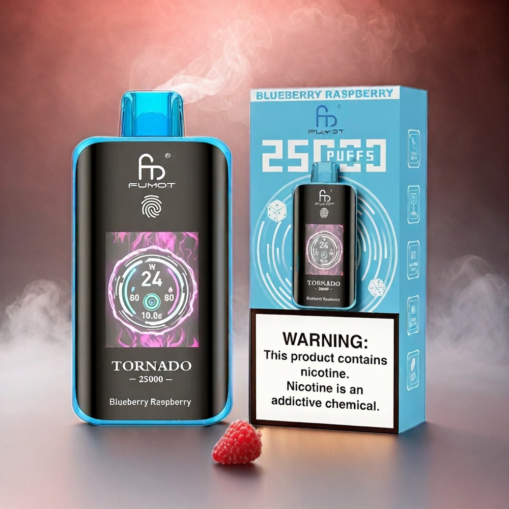 Fumot Tornado 25000 Puffs Blu Mirtillo Lampone Italia Ingrosso con Schermo HD, Batteria 700mAh Ricaricabile e 20ml E-liquido Pre-riempito