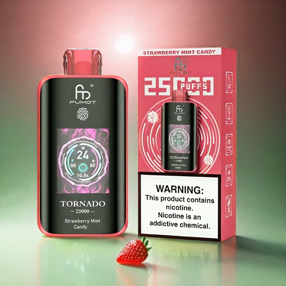 Fumot Tornado 25000 Puffs Italia Ingrosso - Fragola Menta Caramella con Schermo HD, Batteria 700mAh Ricaricabile, Liquido Pre-riempito 20ml, Porta Type-C
