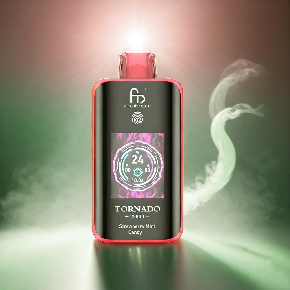 Fumot Tornado 25000 Puffs Italia Ingrosso - Fragola Menta Caramella con Schermo HD, Batteria 700mAh Ricaricabile, Liquido Pre-riempito 20ml, Porta Type-C