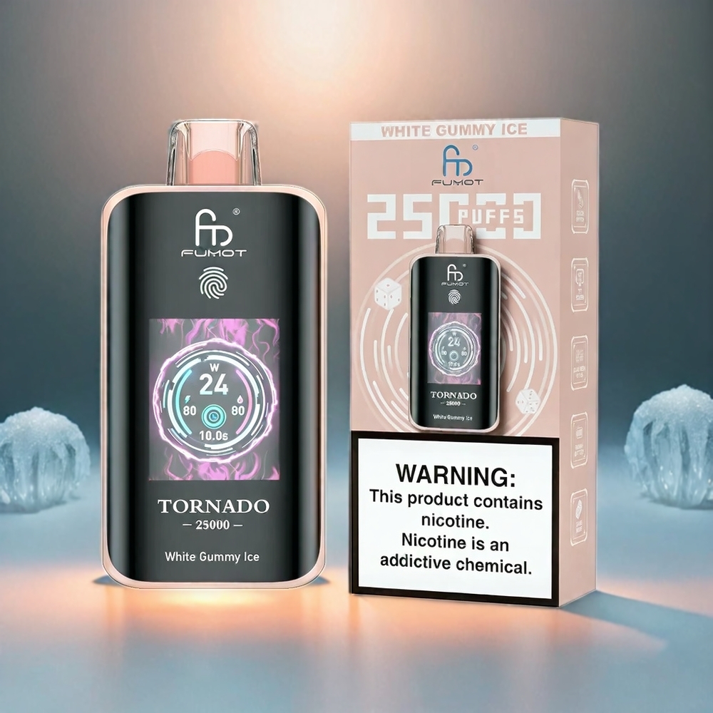 Fumot Tornado 25000 Puffs Italia Ingrosso Gommosa Bianca Ghiaccio con Schermo HD, Batteria 700mAh Ricaricabile, 20ml E-liquido Pre-riempito, Tipo-C
