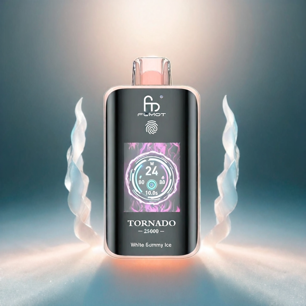 Fumot Tornado 25000 Puffs Italia Ingrosso Gommosa Bianca Ghiaccio con Schermo HD, Batteria 700mAh Ricaricabile, 20ml E-liquido Pre-riempito, Tipo-C