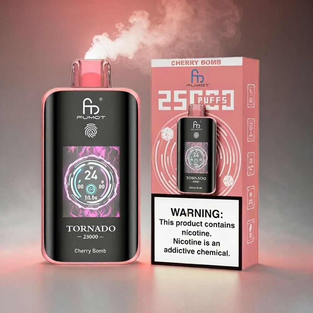 Fumot Tornado 25000 Puffs Italia Ingrosso HD Screen 700mAh Cherry Bomb 20ml E-liquido 0/2%/3%/5% Nic Type-C