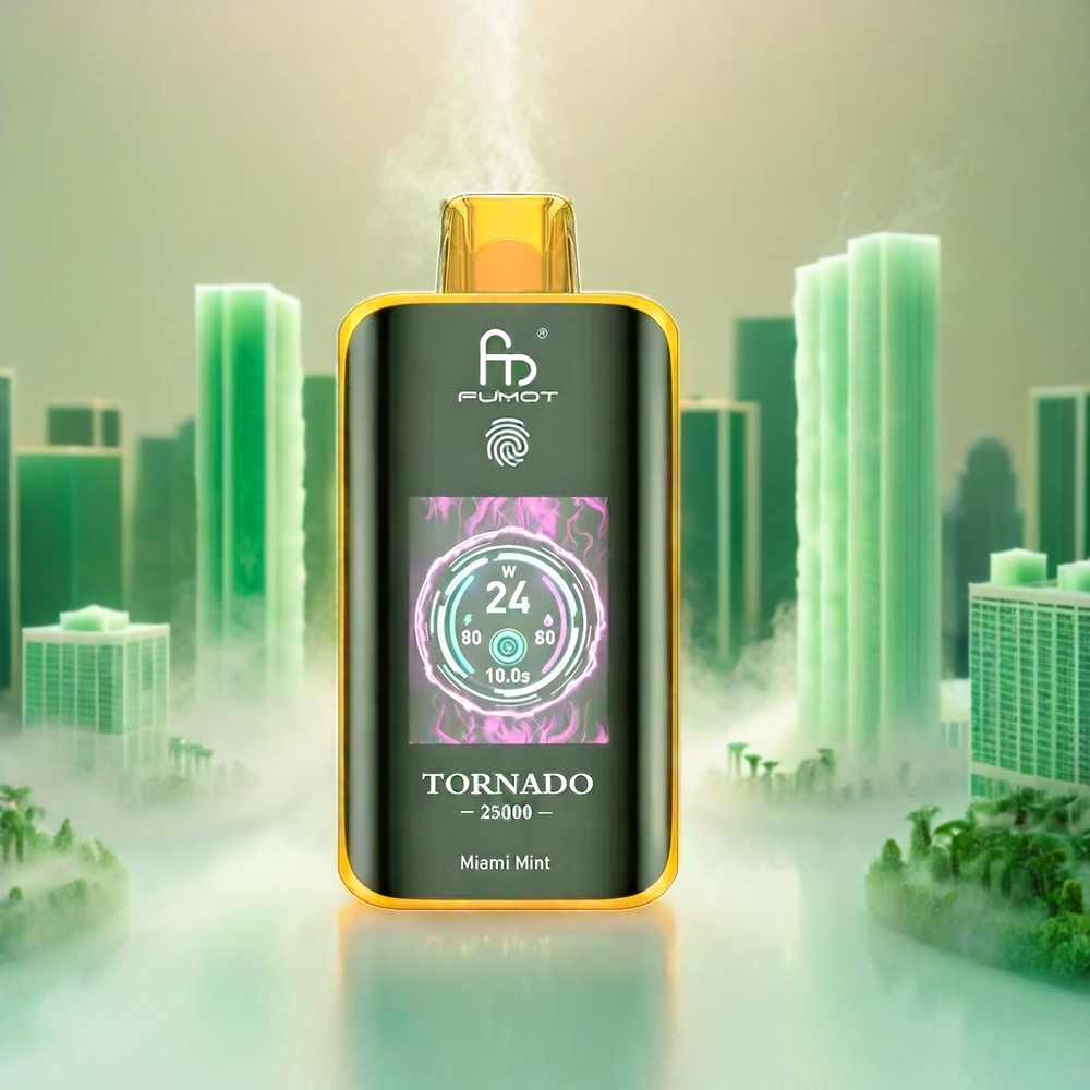 Fumot Tornado 25000 Puffs Italia Ingrosso HD Screen 700mAh Miami Menta 20ml E-Liquido Pre-riempito Tipo-C