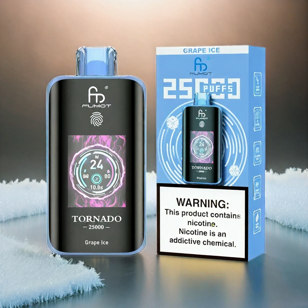 Fumot Tornado 25000 Puffs Italia Ingrosso HD Screen Grape Ice 20ml E-liquido 700mAh Batteria Type-C 0/2/3/5% Nicotine