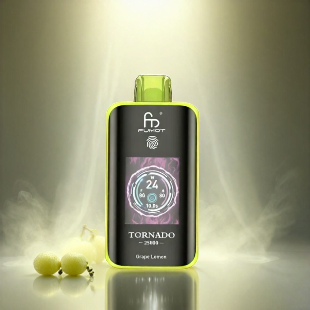 Fumot Tornado 25000 Puffs Italia Ingrosso Vape Uva Limone con Schermo HD, Batteria Ricaricabile 700mAh, E-liquido Precariato 20ml, Tipo-C