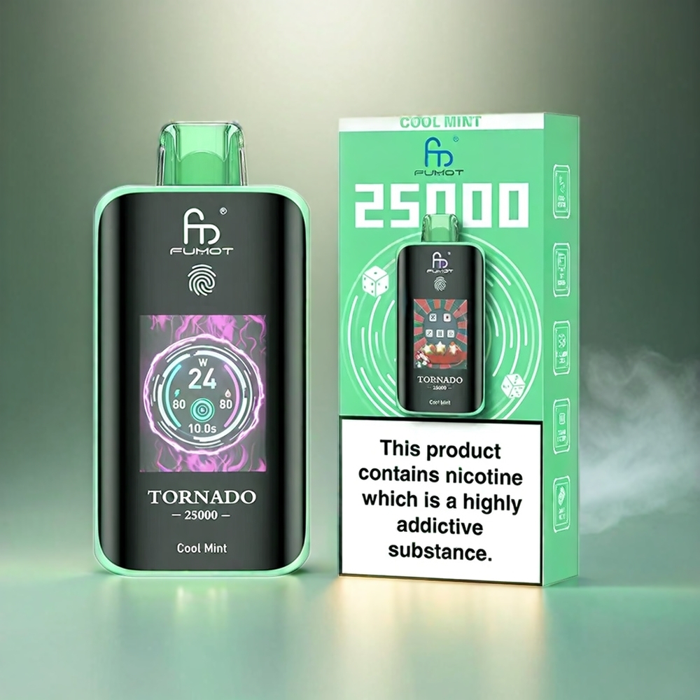 Fumot Tornado 25000 Puffs Italia Ingrosso Vapo Menta Fresca con Schermo HD, Batteria 700mAh Ricaricabile, E-liquido 20ml Pre-riempito, Porta Tipo-C