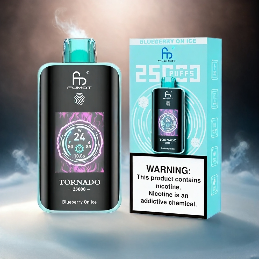Fumot Tornado 25000 Puffs Italia Ingrosso con Schermo HD, Batteria 700mAh Ricaricabile, E-liquido Pre-riempito 20ml, Mirtillo Blu Ghiacciato, Tipo-C