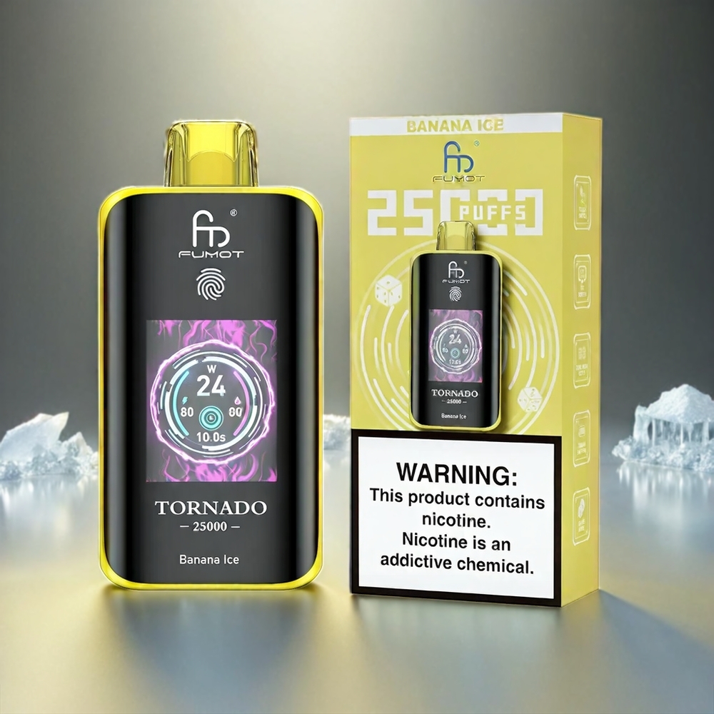 Fumot Tornado 25000 Puffs Italia Ingrosso con Schermo HD, Batteria Ricaricabile 700mAh, E-liquido Pre-riempito 20ml, Gusto Banana Ice, Tipo-C