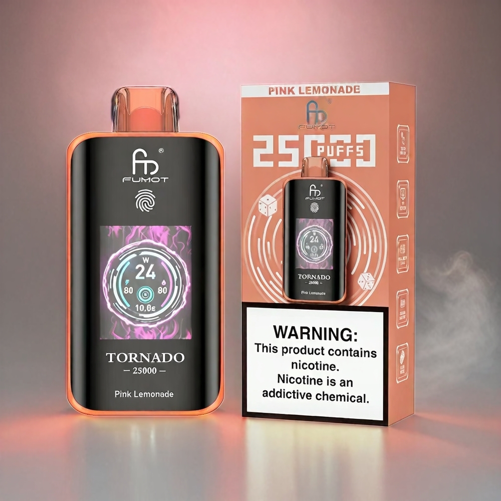 Fumot Tornado 25000 Puffs Italia Ingrosso con Schermo HD, Batteria Ricaricabile 700mAh, E-liquido Pre-riempito 20ml, Gusto Pink Lemonade e Porta Tipo-C