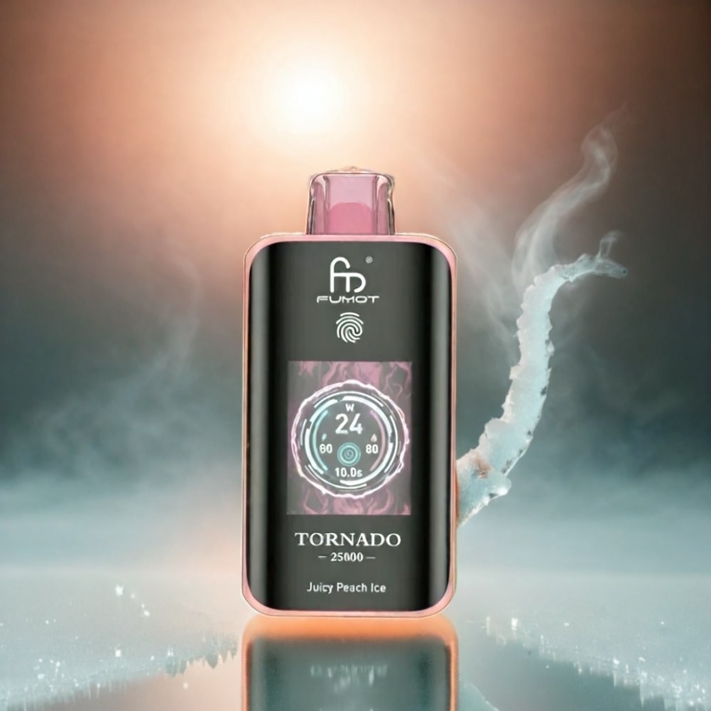 Fumot Tornado 25000 Puffs Italia Ingrosso con Schermo HD - Gusto Pesca Ghiacciata, Batteria Ricaricabile 700mAh, Liquido Pre-riempito 20ml, 0/2%/3%/5% Nicotina, Porta Tipo-C
