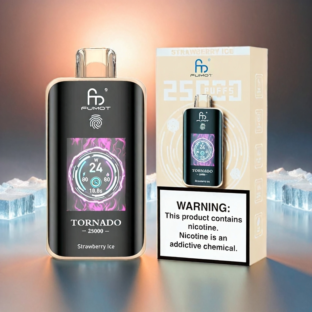 Fumot Tornado Italia Ingrosso 25000 Puffs Schermo HD con Batteria Ricaricabile 700mAh e Liquido 20ml Pre-riempito - Fragola Ghiaccio