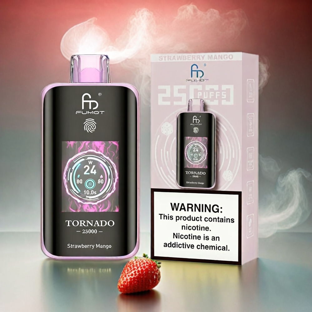 Fumot Tornado Italia Ingrosso 25000 Puffs Schermo HD con Mango Fragola, 700mAh Ricaricabile, 20ml Liquido, 0/2%/3%/5% Nicotina, Type-C