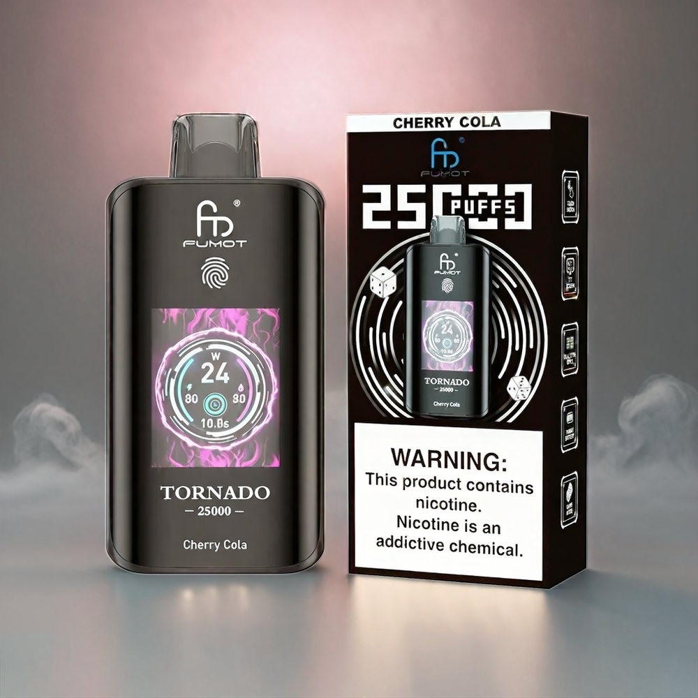 Fumot Tornado Italia Ingrosso 25000 Puffs Vape Ciliegia Cola con Schermo HD, Batteria Ricaricabile 700mAh, E-Liquido Pre-riempito 20ml, Porta di Ricarica Type-C