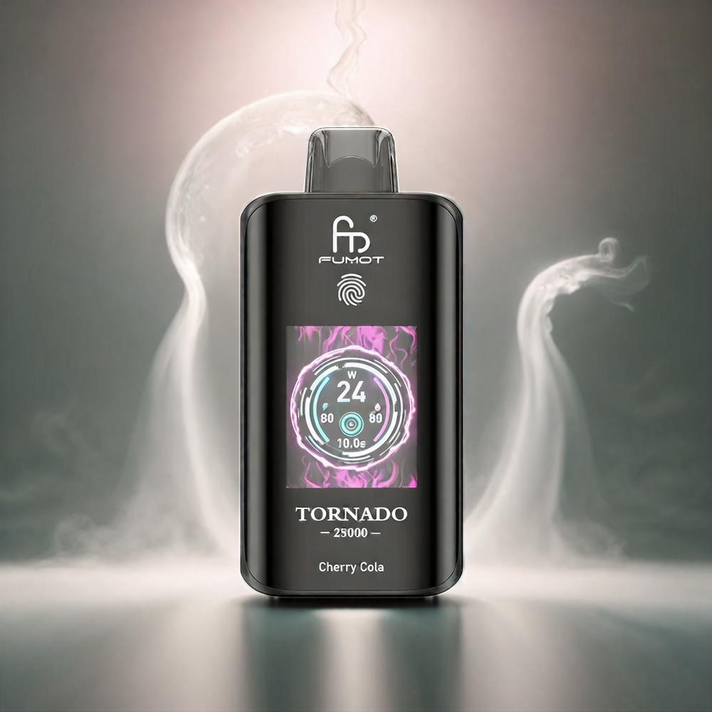 Fumot Tornado Italia Ingrosso 25000 Puffs Vape Ciliegia Cola con Schermo HD, Batteria Ricaricabile 700mAh, E-Liquido Pre-riempito 20ml, Porta di Ricarica Type-C