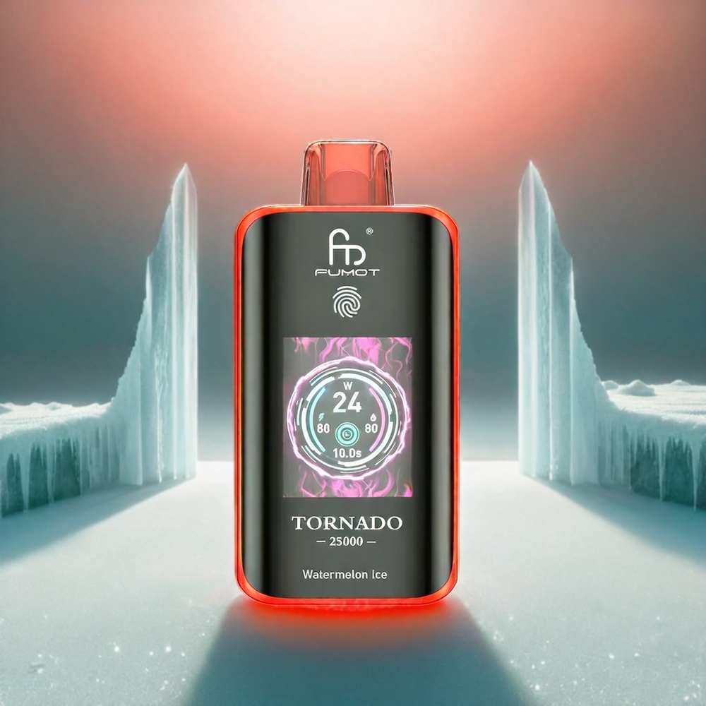 Fumot Tornado Italia Ingrosso 25000 Puffs con Schermo HD, 700mAh Batteria Ricaricabile, E-liquido Pre-riempito 20ml, Tipo-C, Anguria Ghiacciata, 0/2%/3%/5% Nicotina