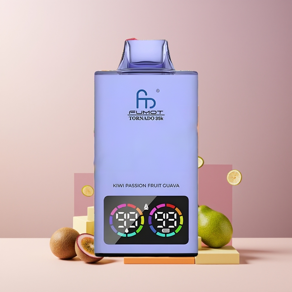 Fumot Tornado 35K Italia Ingrosso: Kiwi Frutto della Passione Guava, 15ml, Dual Mesh, USB-C, 35000 Puff