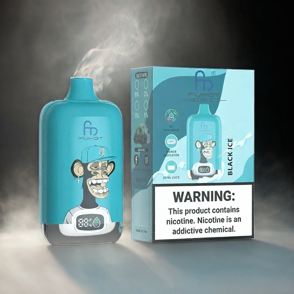 Fumot Tornado Digital Box 12000 Puffs Italia Ingrosso - Black Ice (Ghiaccio Nero), 67g Leggero, 20ml E-Liquid, 550mAh Batteria Ricaricabile