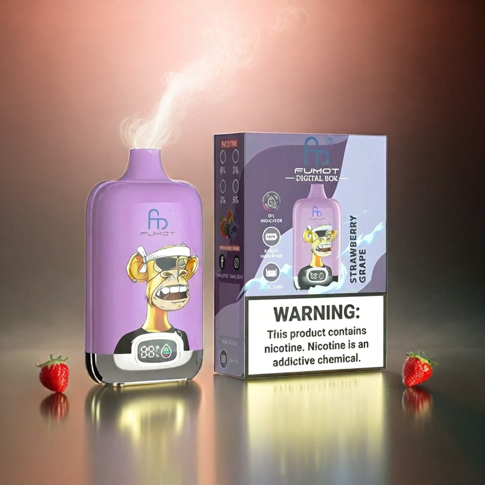 Fumot Tornado Digital Box 12000 Puffs Italia Ingrosso - Fragola Uva - 20ml E-Liquid, 550mAh, Ricarica Type-C