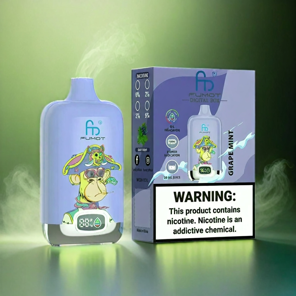 Fumot Tornado Digital Box 12000 Puffs Italia Ingrosso - Menta Uva, 20ml E-Liquid, 550mAh, Tipo-C