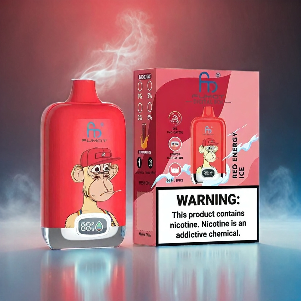 Fumot Tornado Digital Box 12000 Puffs Italia Ingrosso - Scatola Digitale da 20ml, Batteria 550mAh, Ricarica Type-C, Sapore Red Energy Ice