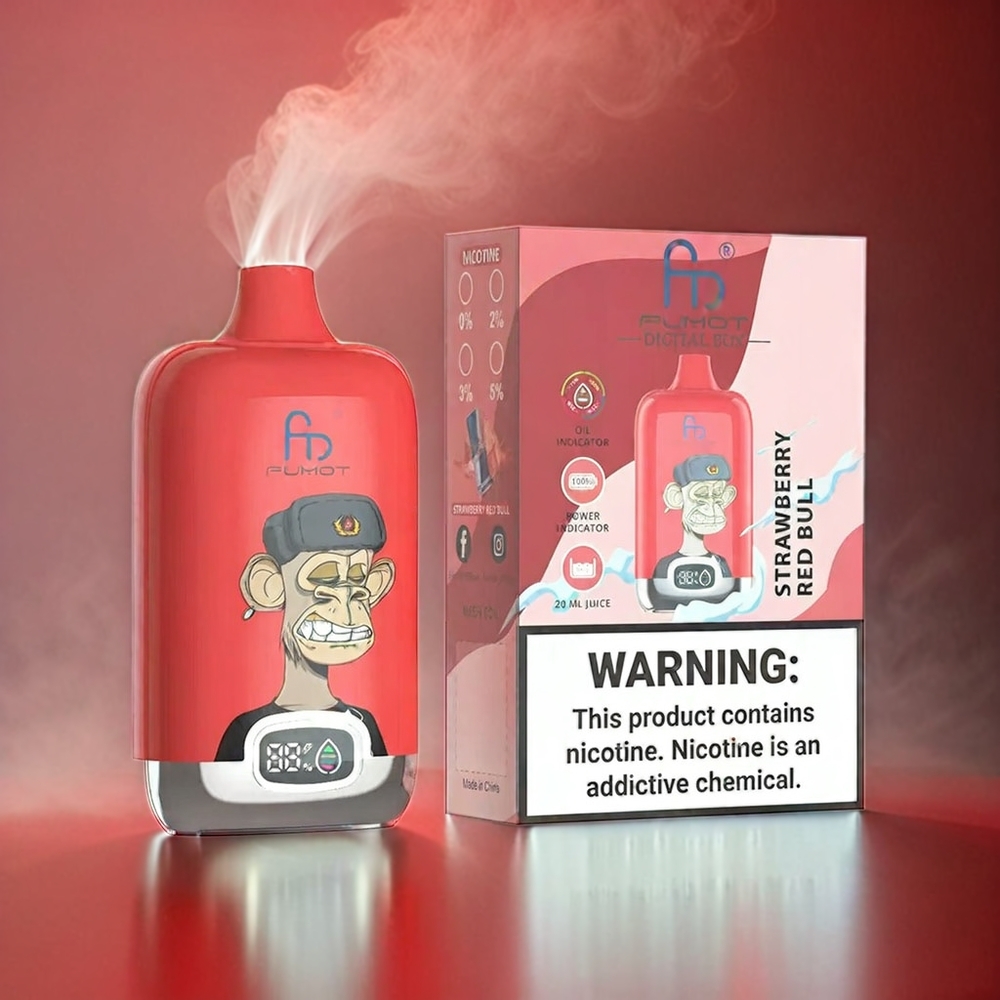 Fumot Tornado Digital Box Italia Ingrosso 12000 Puffs Fragola Red Bull, Mesh Coil, 20ml, 550mAh