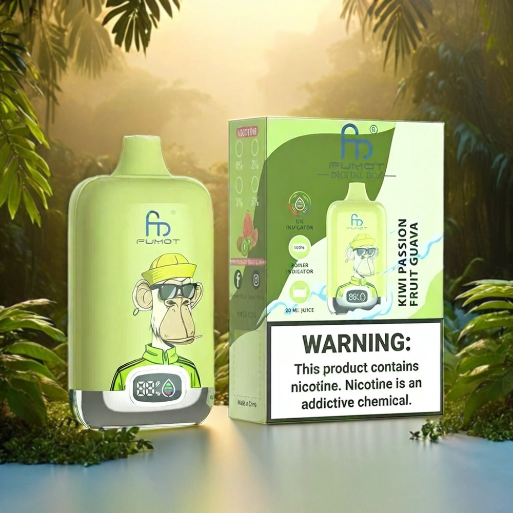 Fumot Tornado Digital Box Italia Ingrosso 12000 Puffs Kiwi Frutto della Passione Guava - 20ml E-Liquid, 550mAh, Tipo-C