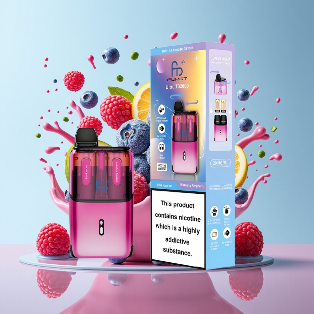 Fumot Ultra T32000 Sigaretta elettronica usa e getta Italia Ingrosso - Mirtillo Lampone Ghiaccio & Lampone Blu, 32000 puff, 24ml, ricarica Type-C