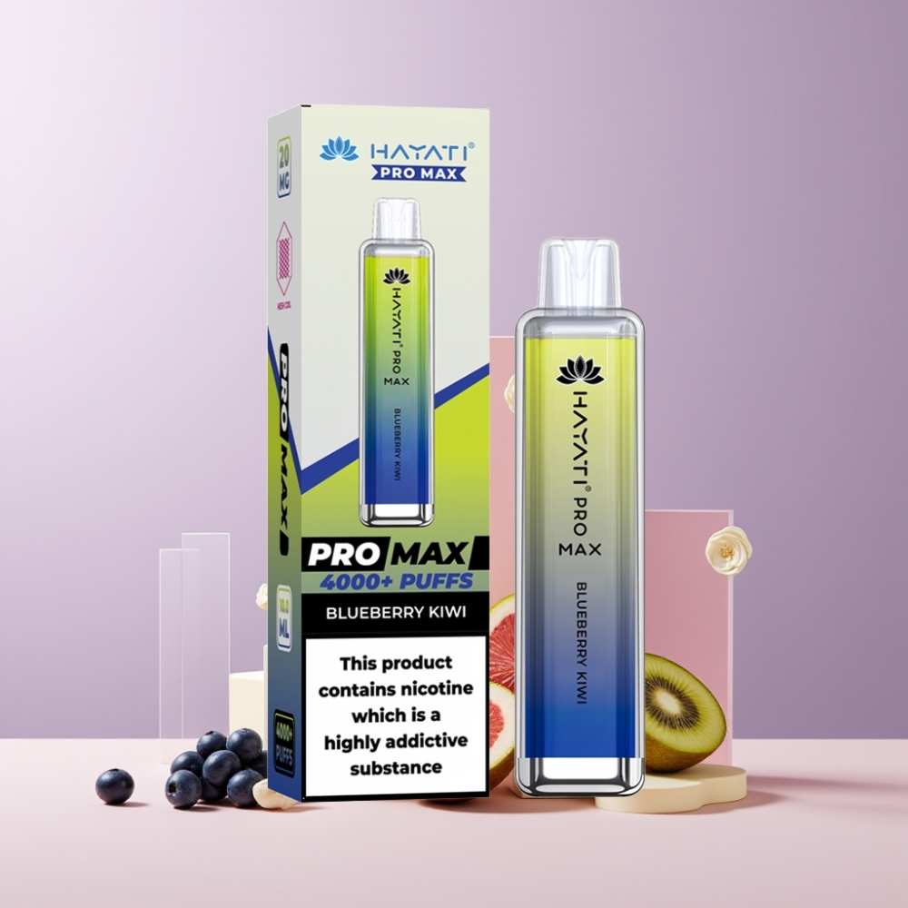 Hayati Pro Max 4000 Puff Italia Ingrosso Disposable Vape Mirtillo Kiwi – 1400mAh, Ricaricabile, 2ml/10ml, Dual Coil 1.1 Ohm, TPD