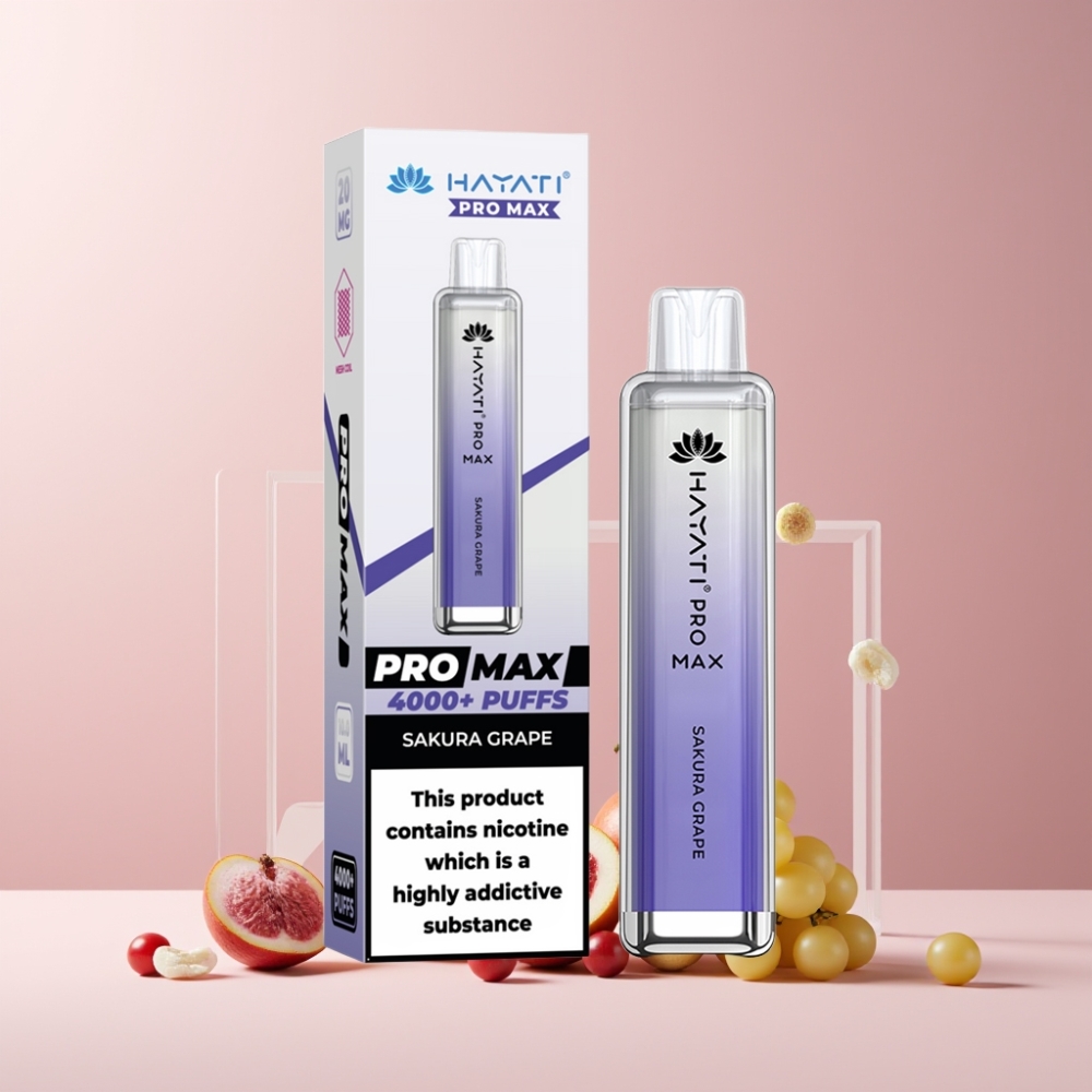 Hayati Pro Max 4000 Puff Italia Ingrosso Disposable Vape Uva Sakura Ricaricabile, 1400mAh, 2ml/10ml, LED