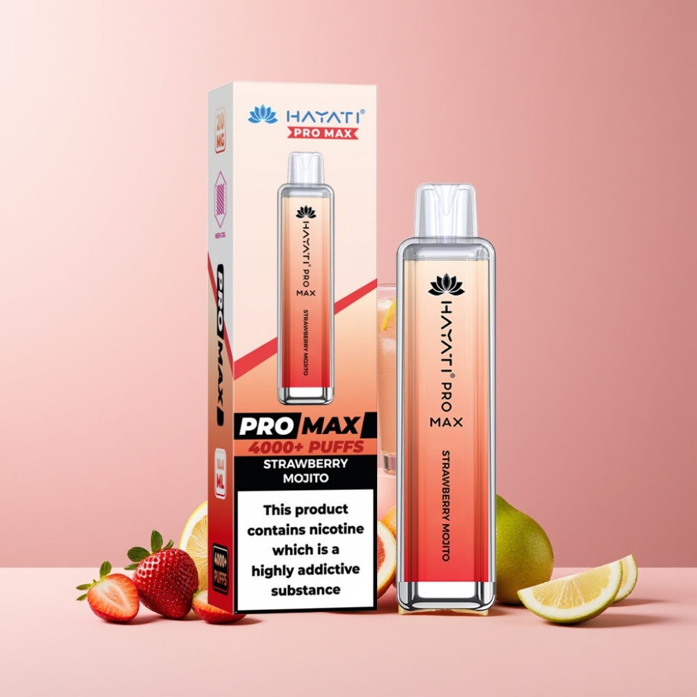 Hayati Pro Max 4000 Puff Italia Ingrosso - Mojito alla Fragola - 2ml/10ml, 1400mAh, Ricaricabile, 1.1 Ohm Dual Mesh, LED