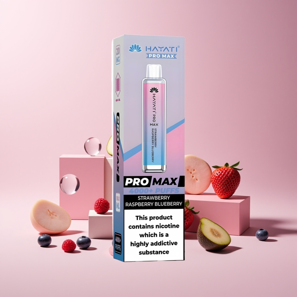 Hayati Pro Max 4000 Puffs Italia Ingrosso Disposable Vape Fragola Lampone Mirtillo - 1400mAh, Ricaricabile, Dual 1.1 Ohm Mesh Coil