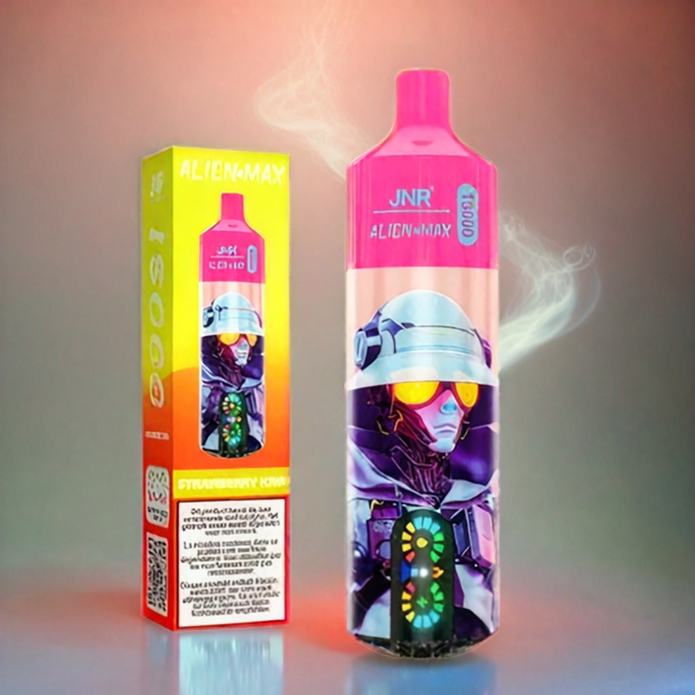 Italia Ingrosso JNR Alien Max 18000 Puffs Vape Fragola Iowi con Display LED Smart, Bobina a doppia maglia, 28ml E-liquido e Ricarica Type-C