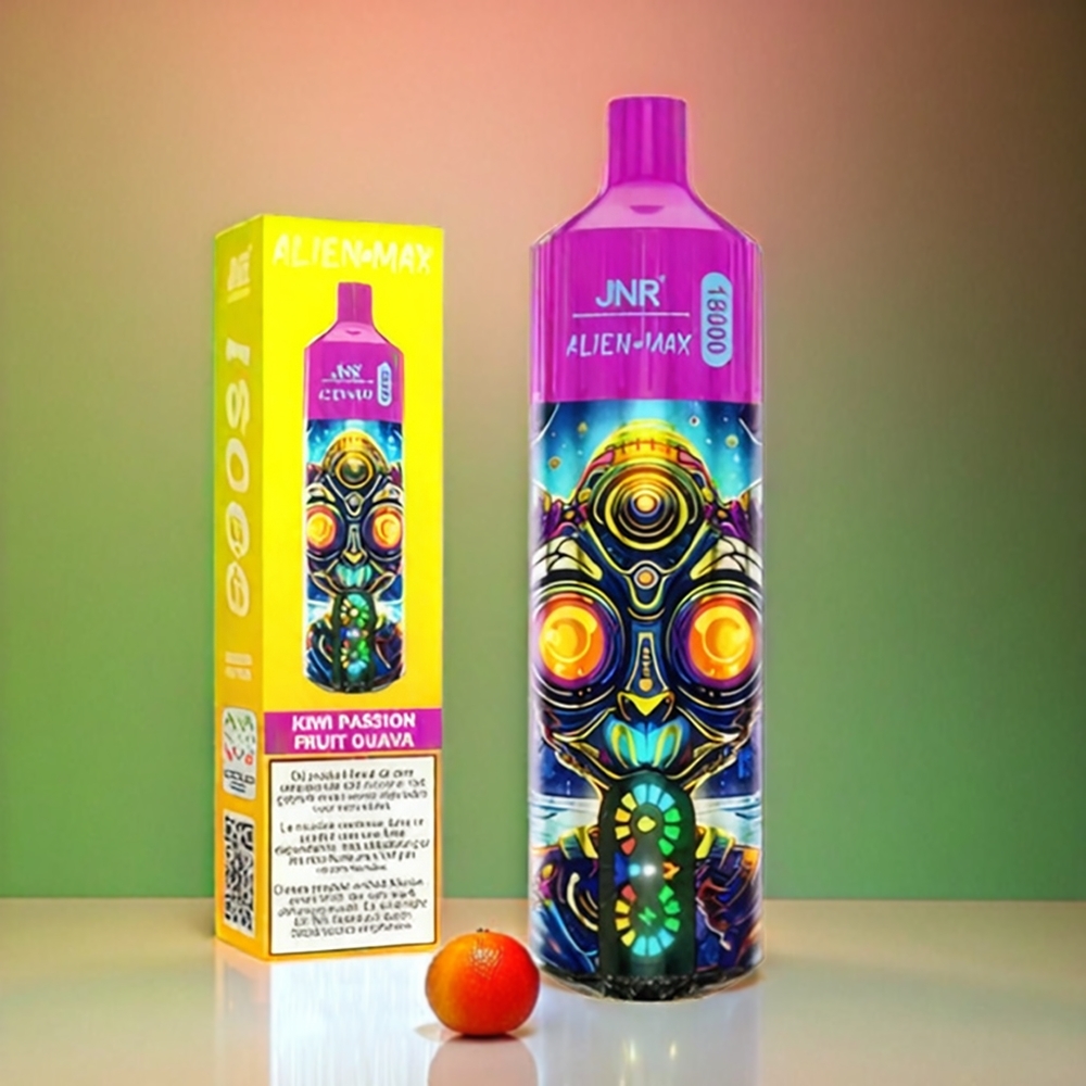 Italia Ingrosso JNR Alien Max 18000 Puffs Vape Kiwi Frutto della Passione Guava con Display LED Smart, Bobina a doppia maglia, 28ml E-liquido e Ricarica Type-C