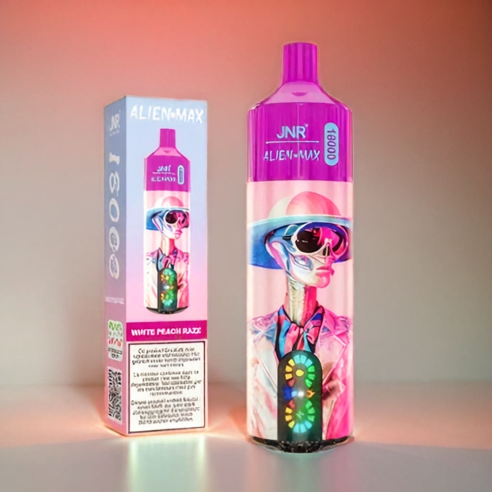 Italia Ingrosso - Jnr Alien Max 18000 Puffs Vape Pesca Bianca Lampone con Display LED Smart, Doppia Mesh Coil, 850mAh, Ricarica Type-C