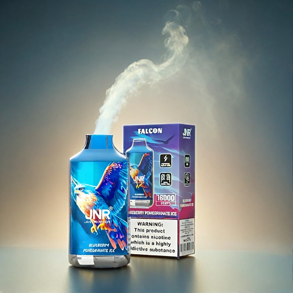 Italia Ingrosso JNR Falcon 16000 Puffs Vape Mirtillo Melograno Ghiaccio – 850mAh, 22ml, Bobina a doppia maglia, Tipo C e Lightning