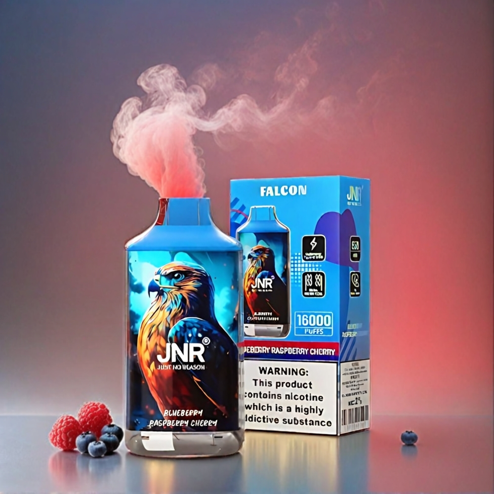 JNR Falcon Italia Ingrosso 16000 Puffs Mirtillo Lampone Ciliegia – 850 mAh Batteria, 22ml E-liquid, Bobina a doppia maglia, Tipo C e Lightning Charging, Display LED intelligente