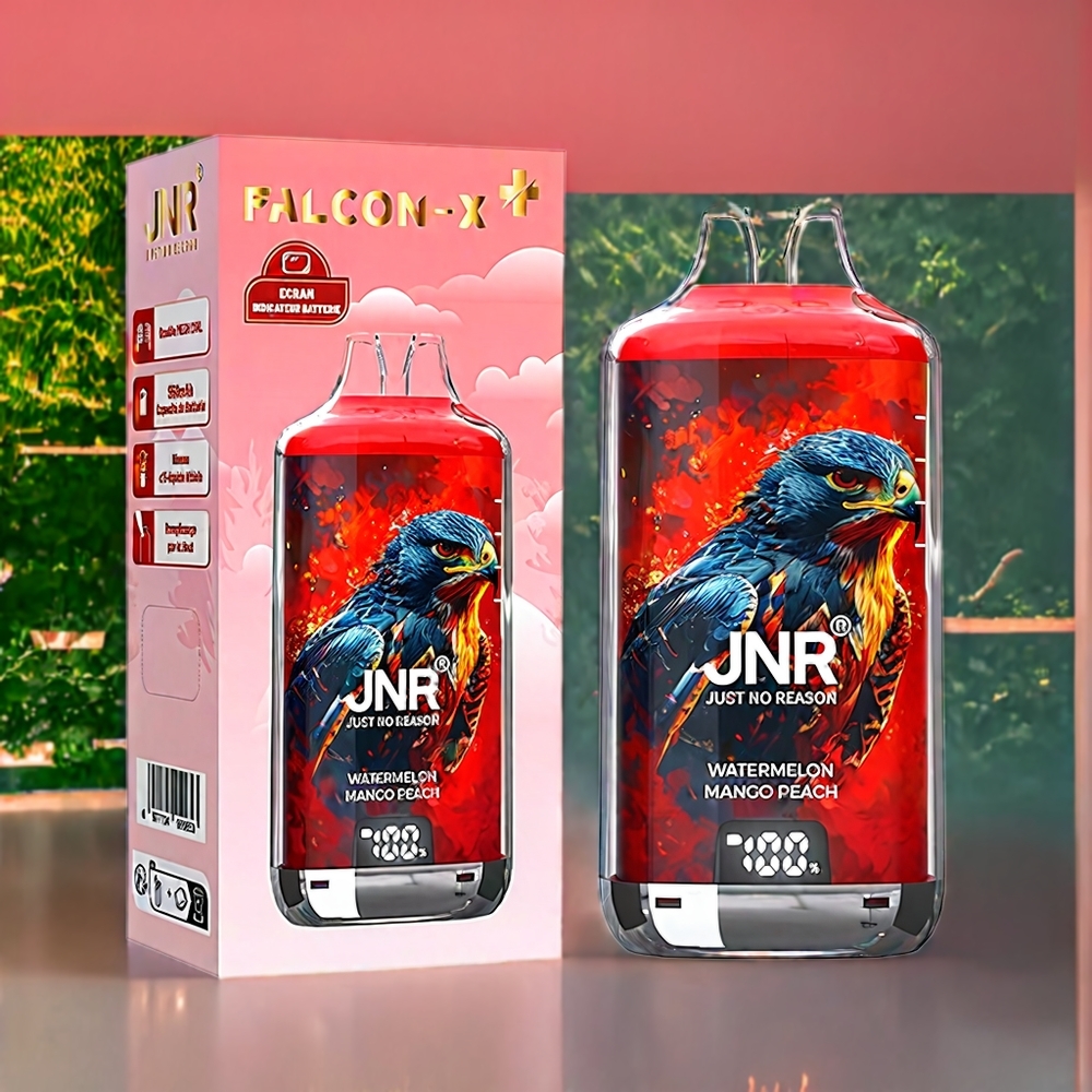 JNR Falcon X⁺ 28000 Puff Italia Ingrosso con Livelli di Liquido Visibili, Ricarica dall'Alto, 2 10ml Bottiglie di E-Liquido, 950mAh Batteria, Anguria Mango Pesca