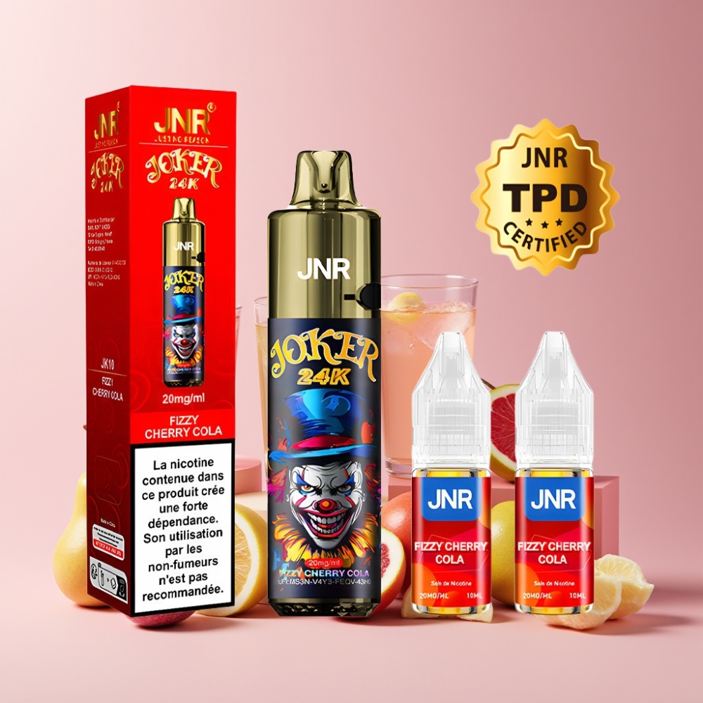 JNR Joker 24K Puffs Italia Ingrosso Pod Ricaricabile 2+10ml E-Liquido Visibile 800mAh Ciliegia Cola Frizzante