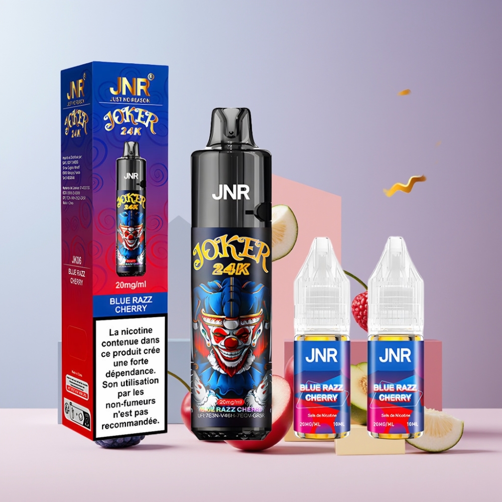 JNR Joker 24K Puffs Italia Ingrosso - Pod Ricaricabile 2+10ml, Luci LED, 800mAh, Blu Lampone Ciliegia