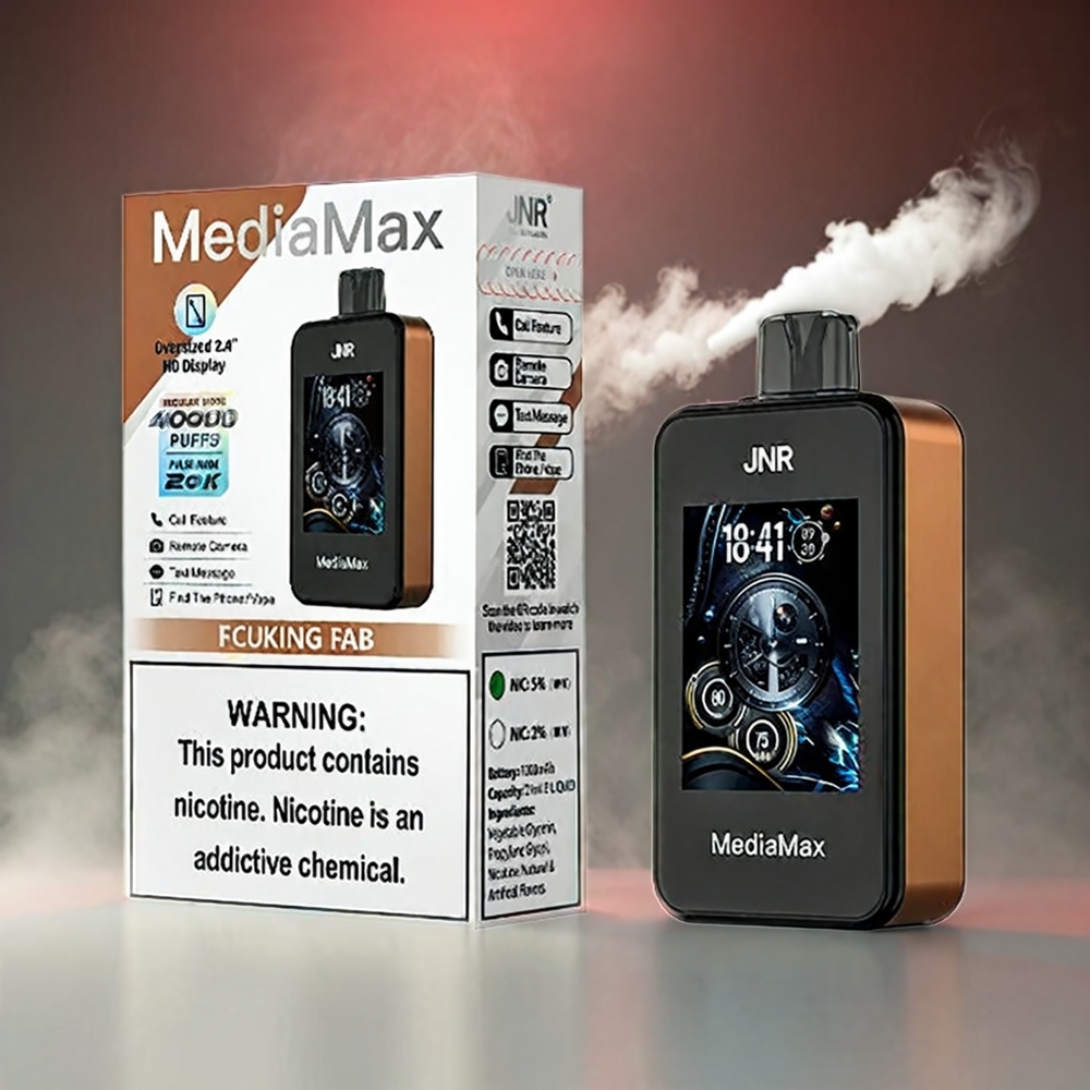 Italia Ingrosso JNR MediaMax 40000 Puffs Fcuking Fab – 21mL E-liquid, 1000mAh Batteria, 5% Nicotine, Bobina a doppia maglia, Type-C Quick Charge, 2.4" HD Display
