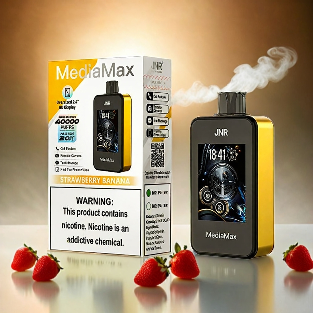 Italia Ingrosso JNR MediaMax 40000 Puffs Fragola Banana – 21mL E-Liquid, 1000mAh Batteria, Bobina a doppia maglia, Ricarica Type-C