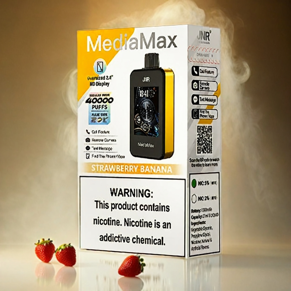 Italia Ingrosso JNR MediaMax 40000 Puffs Fragola Banana – 21mL E-Liquid, 1000mAh Batteria, Bobina a doppia maglia, Ricarica Type-C
