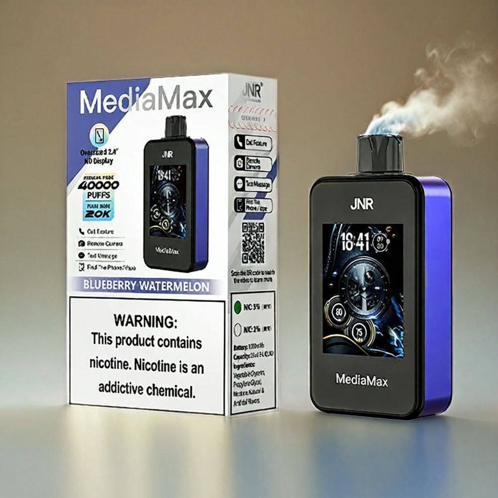 Italia Ingrosso JNR MediaMax 40000 Puffs - Mirtillo Anguria - 21mL Capacità, Display HD 2.4", Ricarica Type-C, Batteria 1000mAh