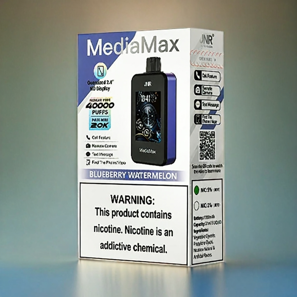 Italia Ingrosso JNR MediaMax 40000 Puffs - Mirtillo Anguria - 21mL Capacità, Display HD 2.4
