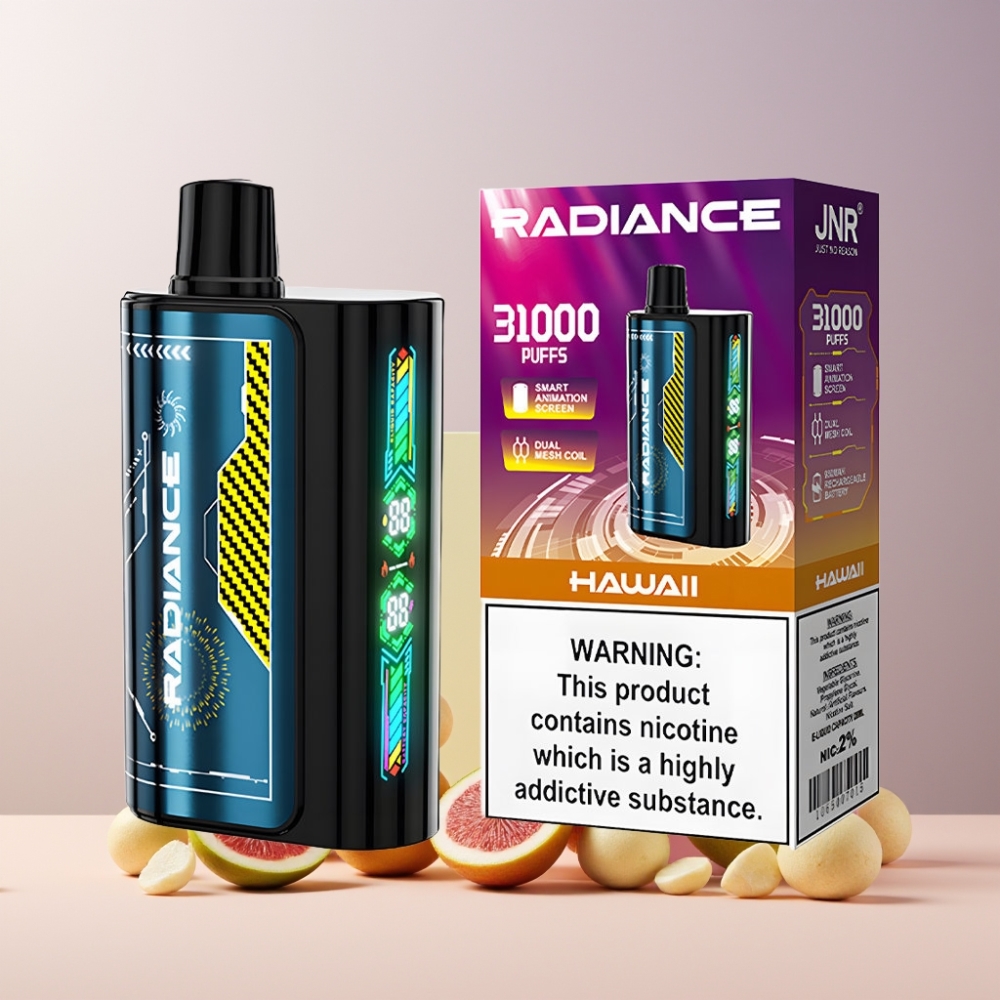 JNR Radiance 31000 Puff Italia Ingrosso Disposable Vape Hawaii con Schermo Animato, Dual Mesh Coil, 28ml E-liquid