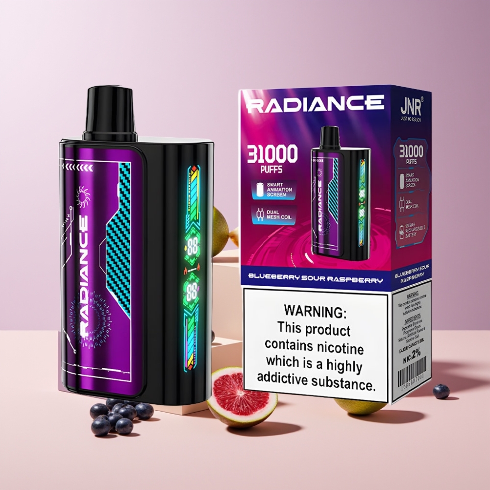 JNR Radiance Italia Ingrosso 31000 Puff Blu Mirtillo Lampone Aspre, 28ml, Dual Mesh, Ricaricabile