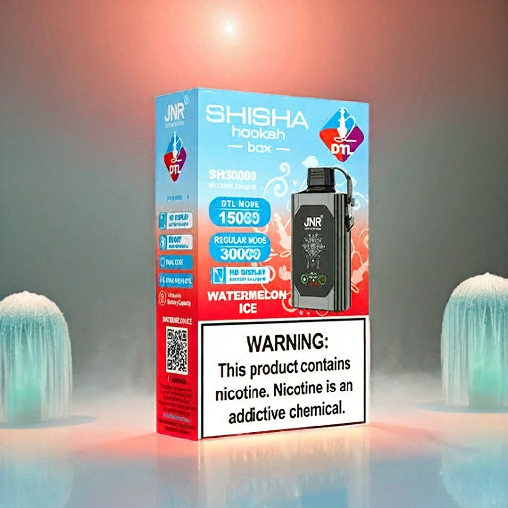 Italia Ingrosso JNR Shisha Box 20500 Puffs Dispositivo da Svapo Anguria Ghiacciata con Display HD, Batteria 1000mAh, Bobina a doppia maglia & Dual Core, Ricarica Type-C
