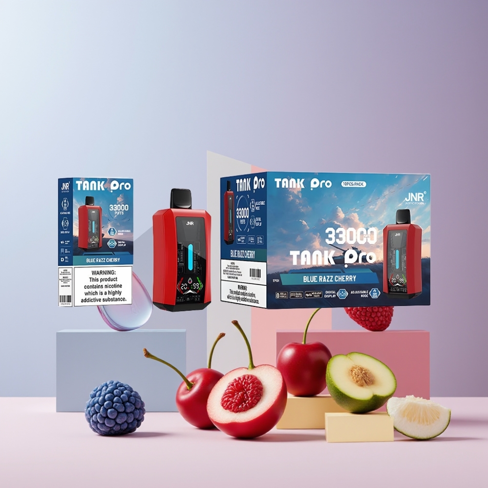 JNR Tank Pro 33000 Puff Italia Ingrosso Disposable Vape Mirtillo Ciliegia – 28ml, Dual Mesh, Display Digitale, Tipo-C