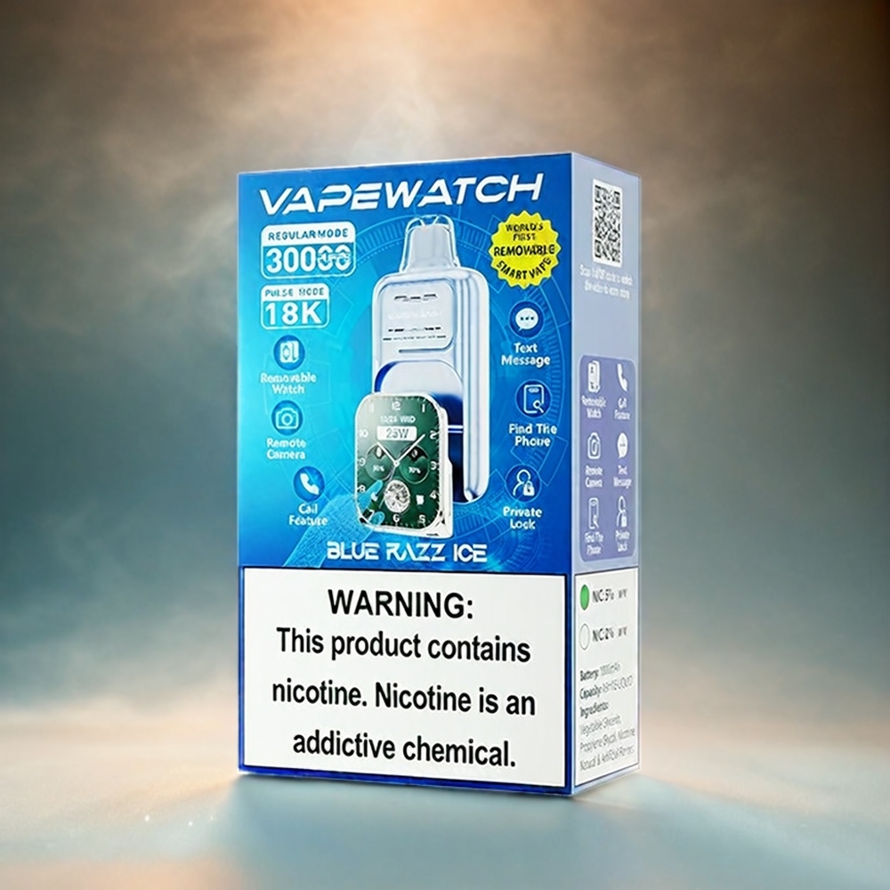 Italia Ingrosso JNR Vape Watch 30000 Puffs Blocco Ghiaccio Lampone Blu - 19mL E-Liquid, 1000mAh, Bobina a doppia maglia, Ricarica Type-C